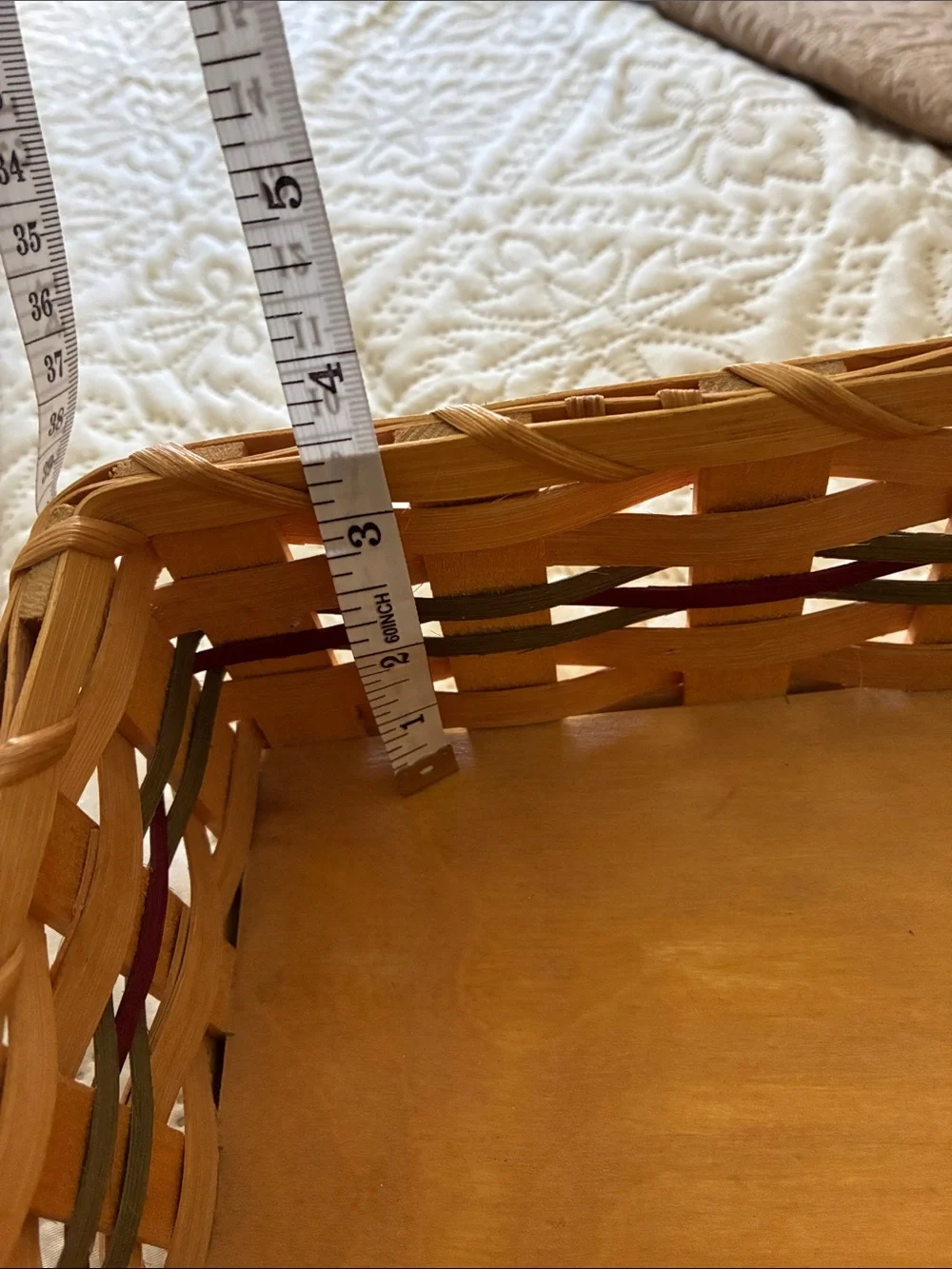 Handmade tissue Basket in Natural with Green & Red Accents